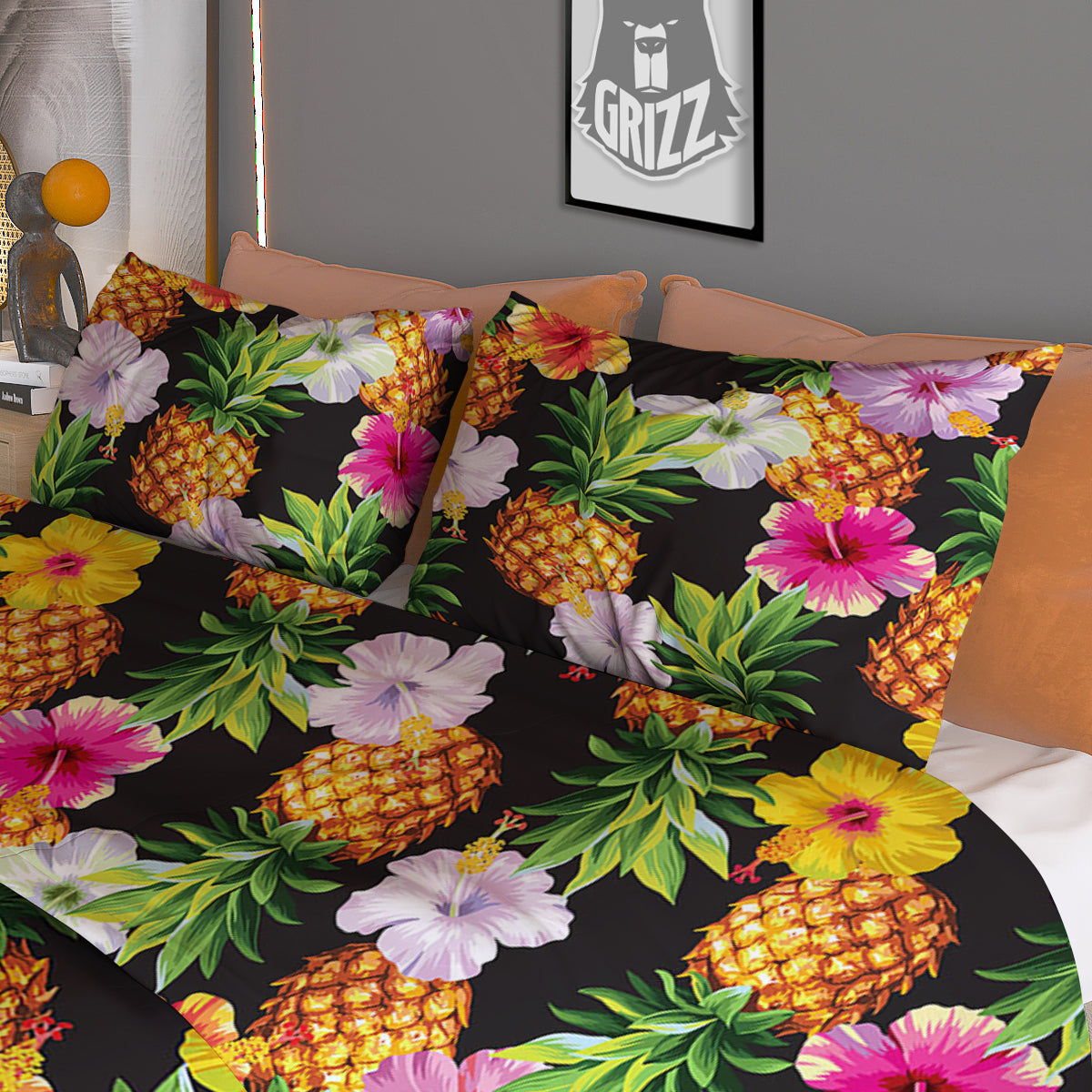 Pineapple Tropical Vintage Print Pattern Duvet Cover Bedding Set-grizzshop