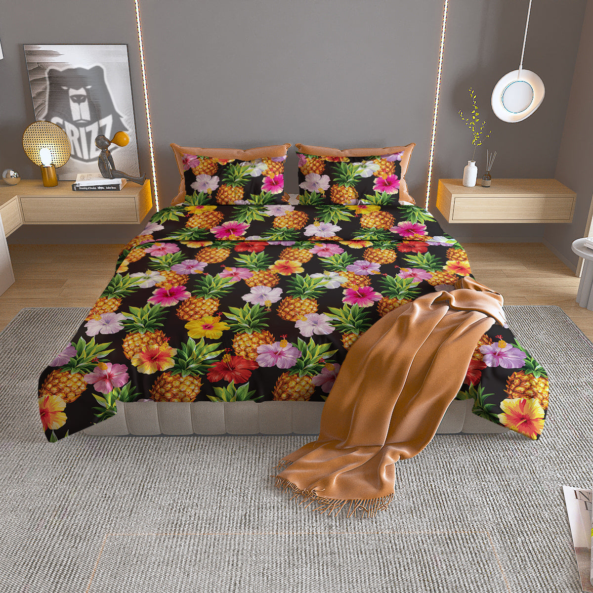 Pineapple Tropical Vintage Print Pattern Duvet Cover Bedding Set-grizzshop