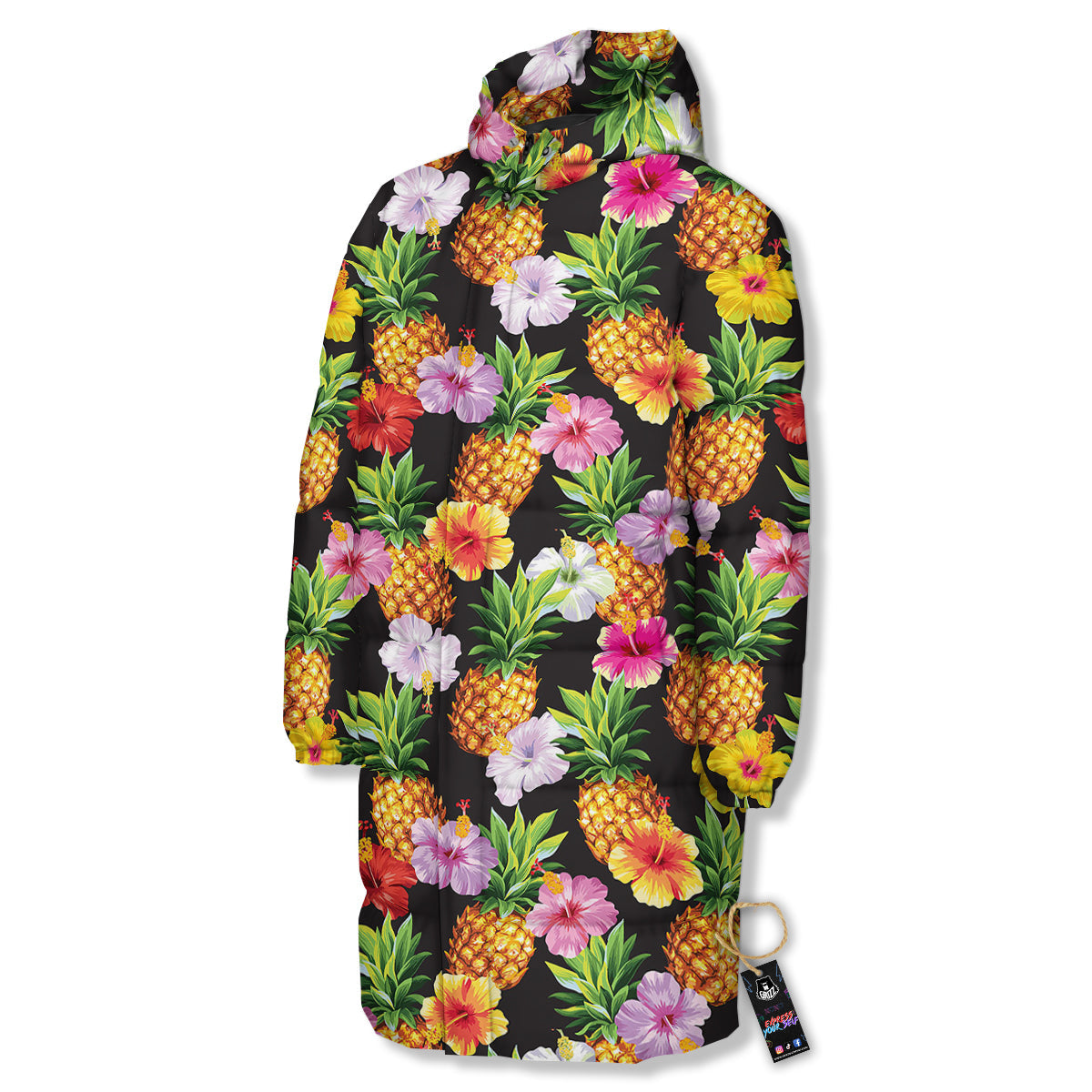 Pineapple Tropical Vintage Print Pattern Long Down Jacket-grizzshop