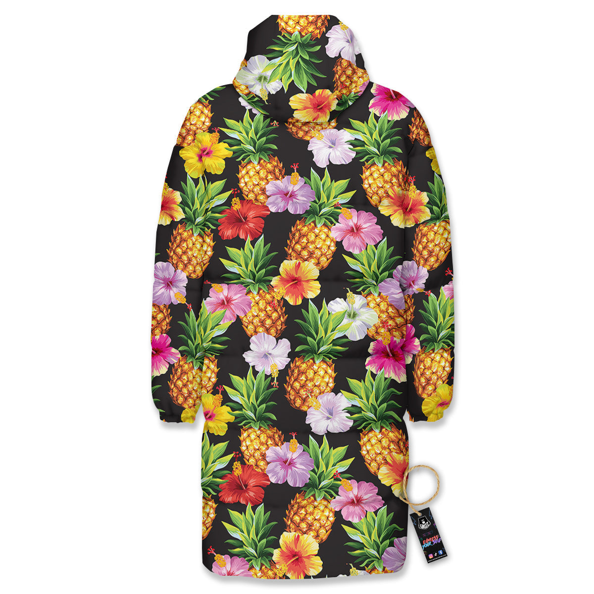 Pineapple Tropical Vintage Print Pattern Long Down Jacket-grizzshop