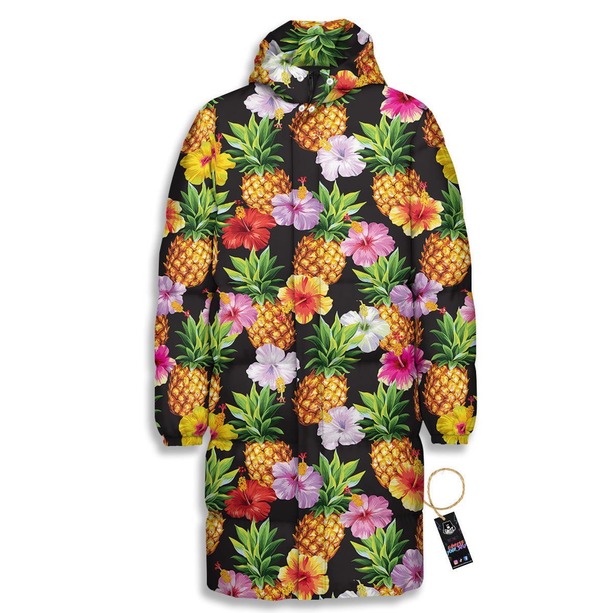 Pineapple Tropical Vintage Print Pattern Long Down Jacket-grizzshop