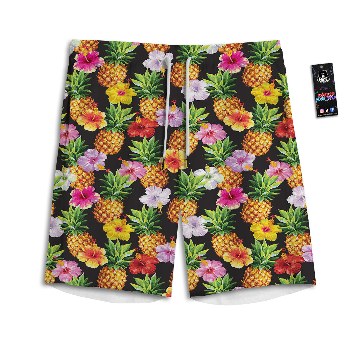 Pineapple Tropical Vintage Print Pattern Men's Athletic Shorts-grizzshop