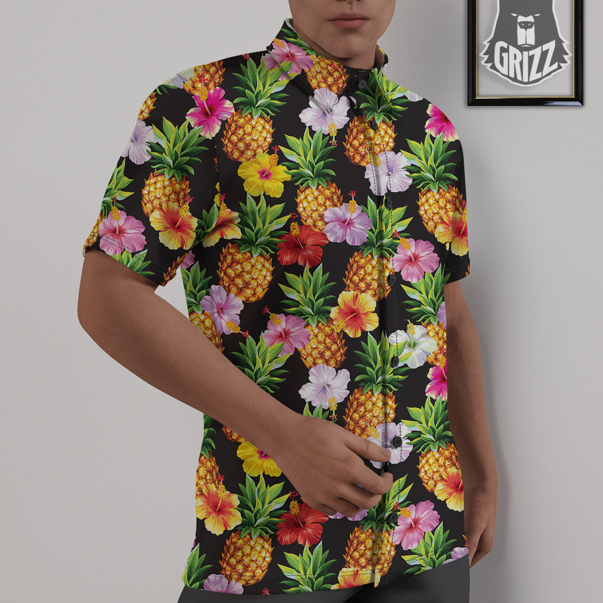 Pineapple Tropical Vintage Print Pattern Untucked Shirts-grizzshop