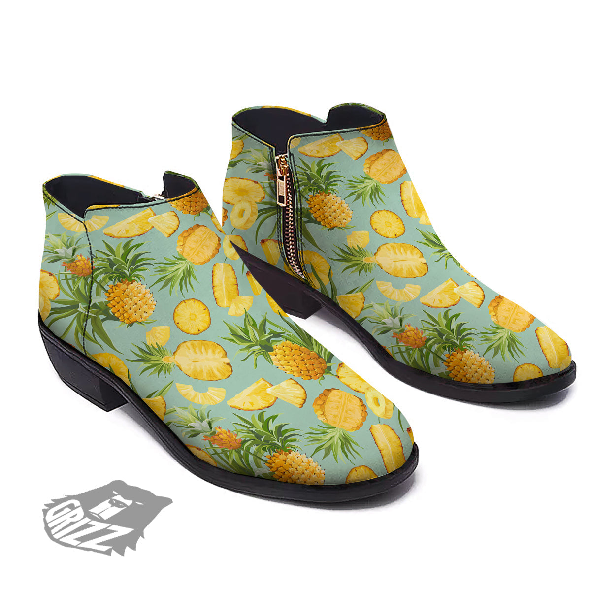 Pineapple Watercolor Print Pattern Ankle Boots-grizzshop