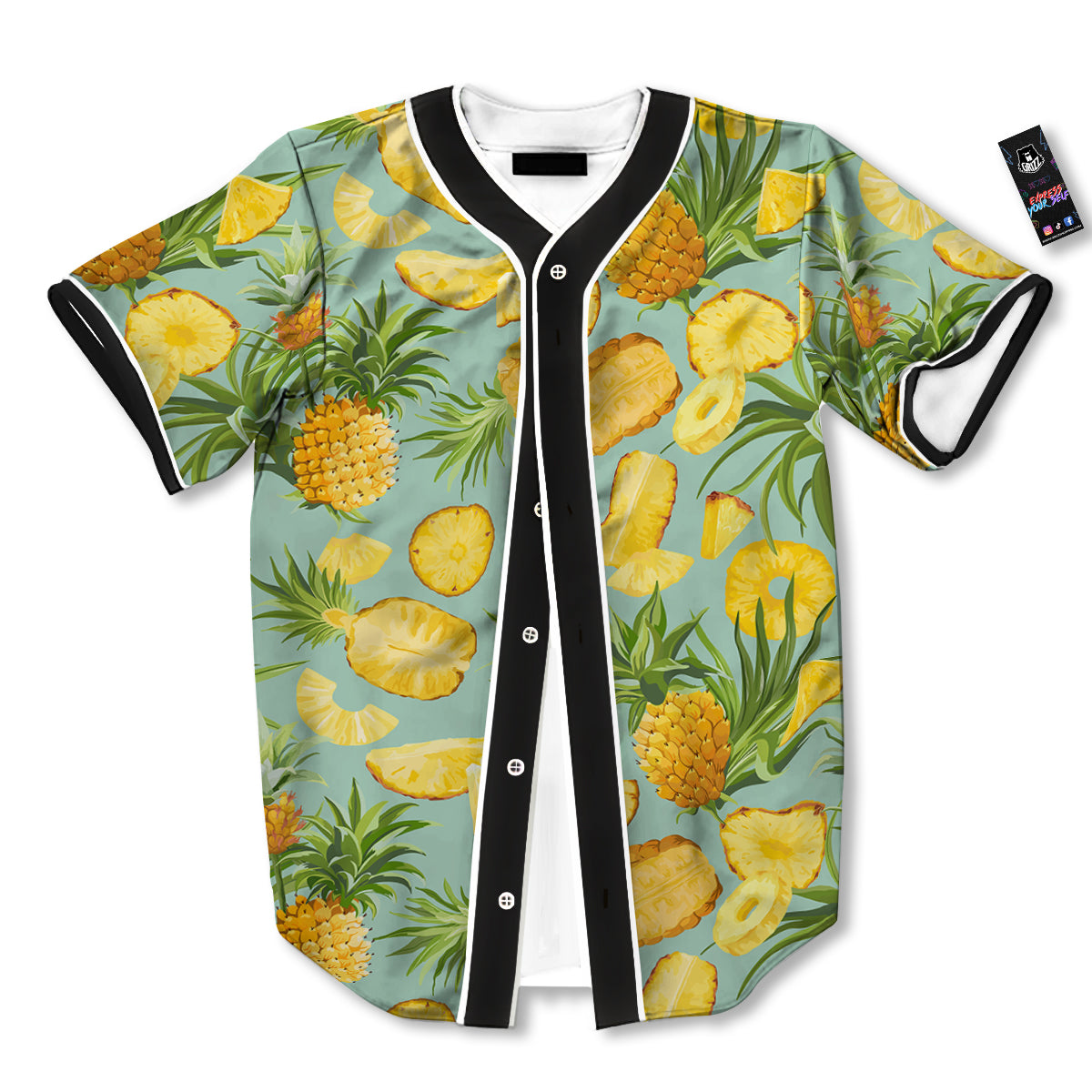 Pineapple Watercolor Print Pattern Baseball Jersey-grizzshop