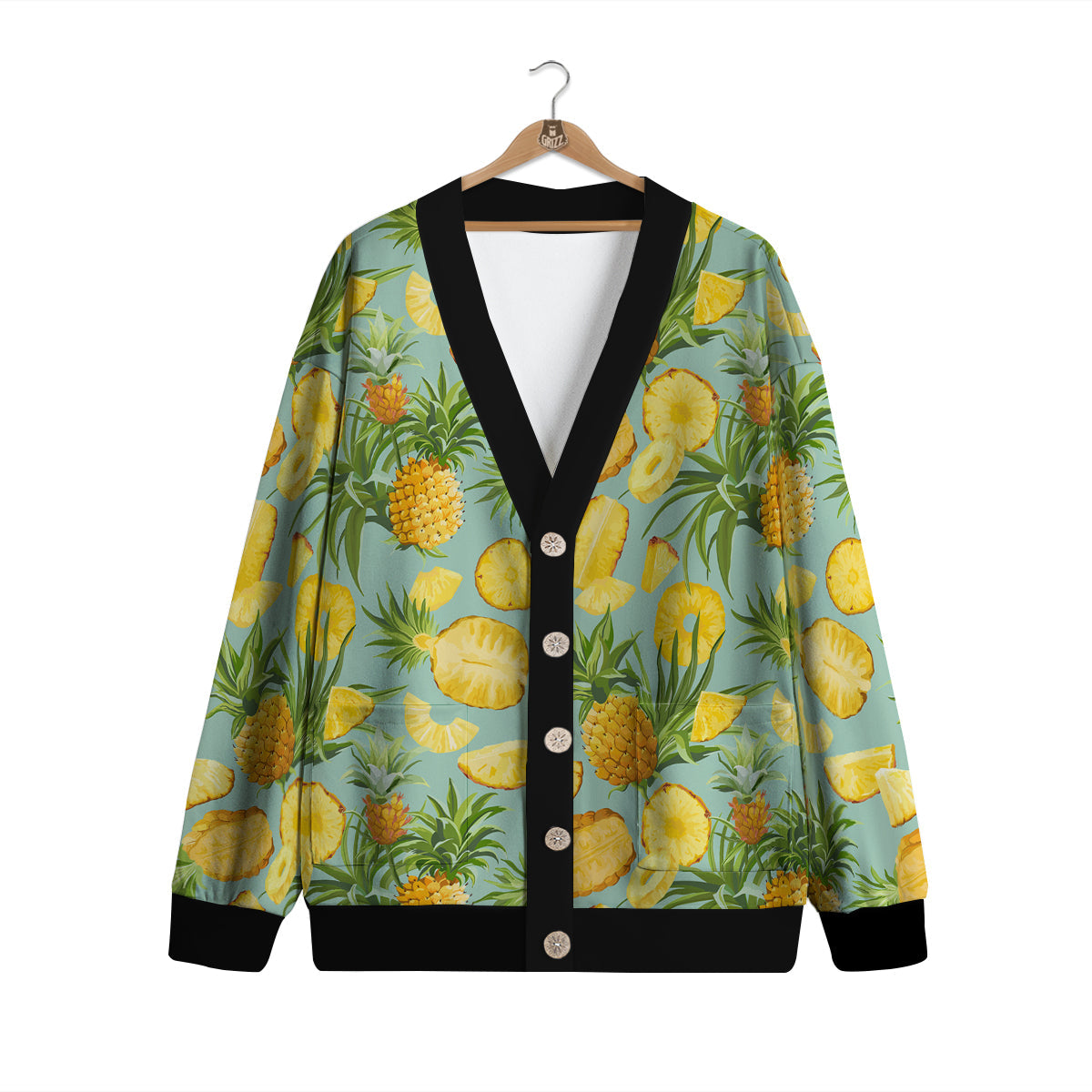 Pineapple Watercolor Print Pattern Cardigan-grizzshop