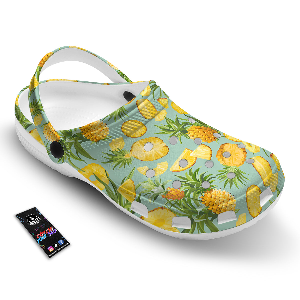 Pineapple Watercolor Print Pattern Clog-grizzshop