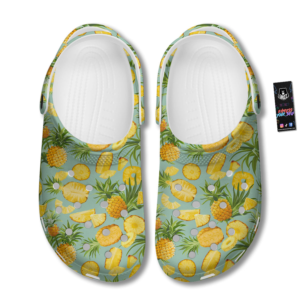 Pineapple Watercolor Print Pattern Clog-grizzshop