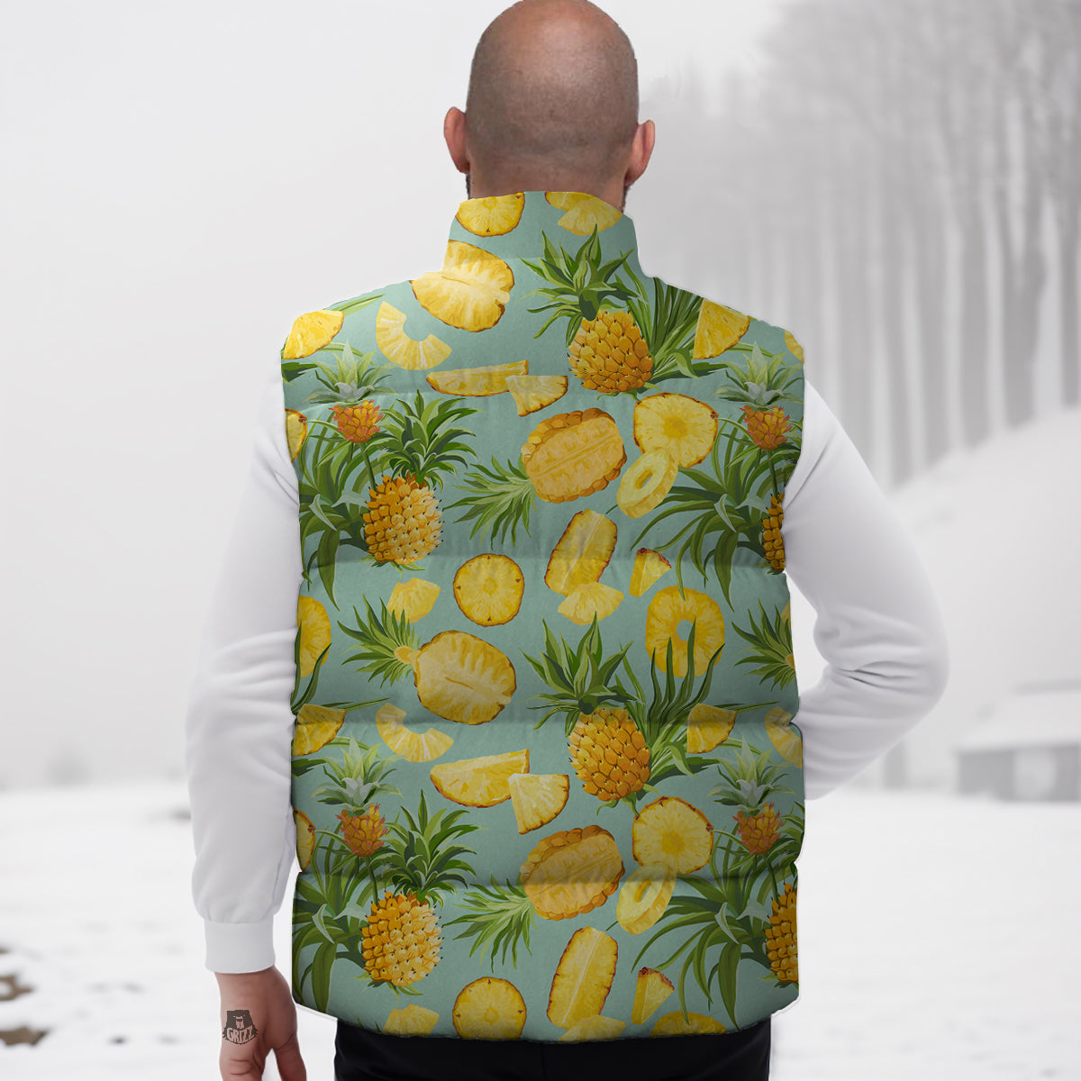Pineapple Watercolor Print Pattern Down Vest-grizzshop