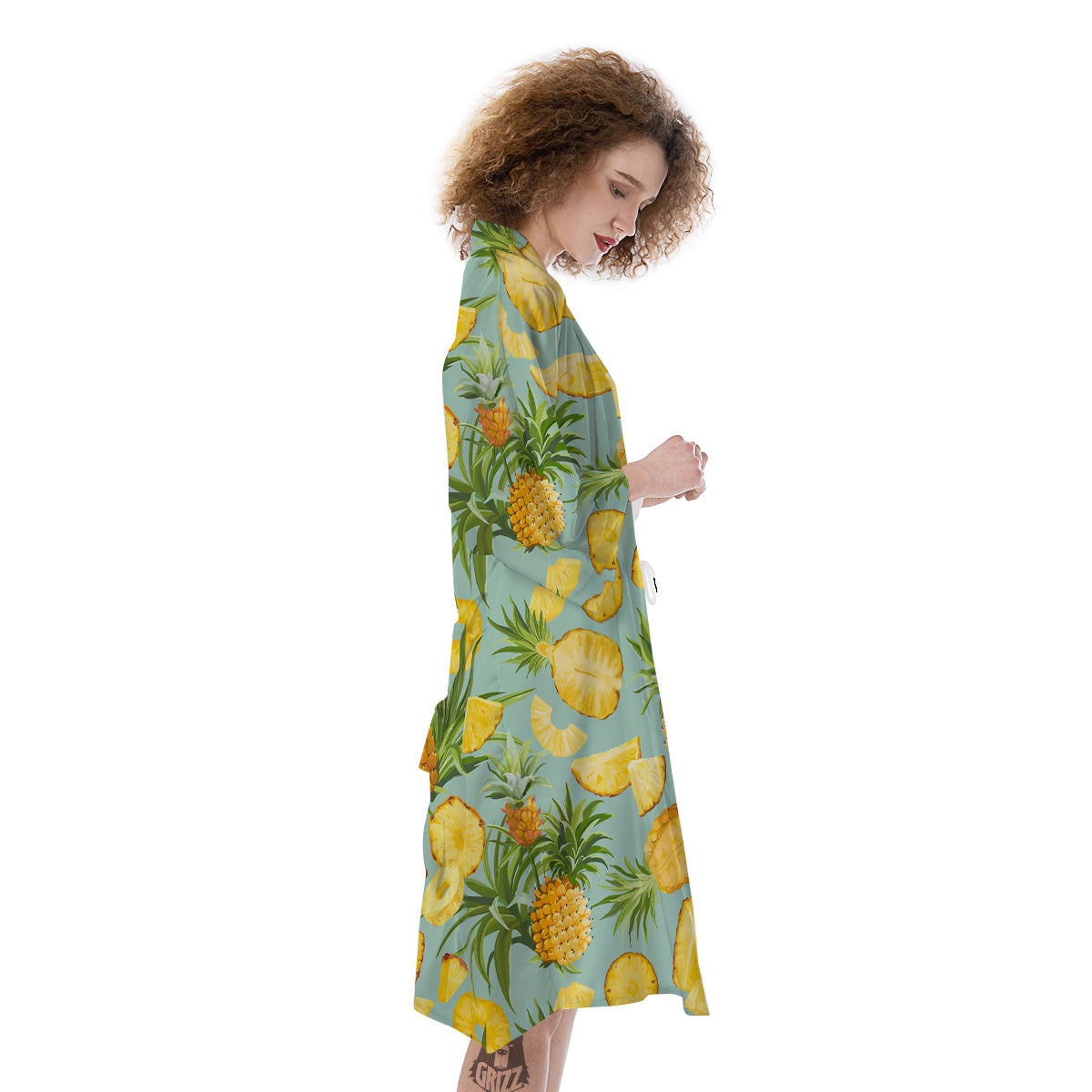 Pineapple Watercolor Print Pattern Kimono-grizzshop