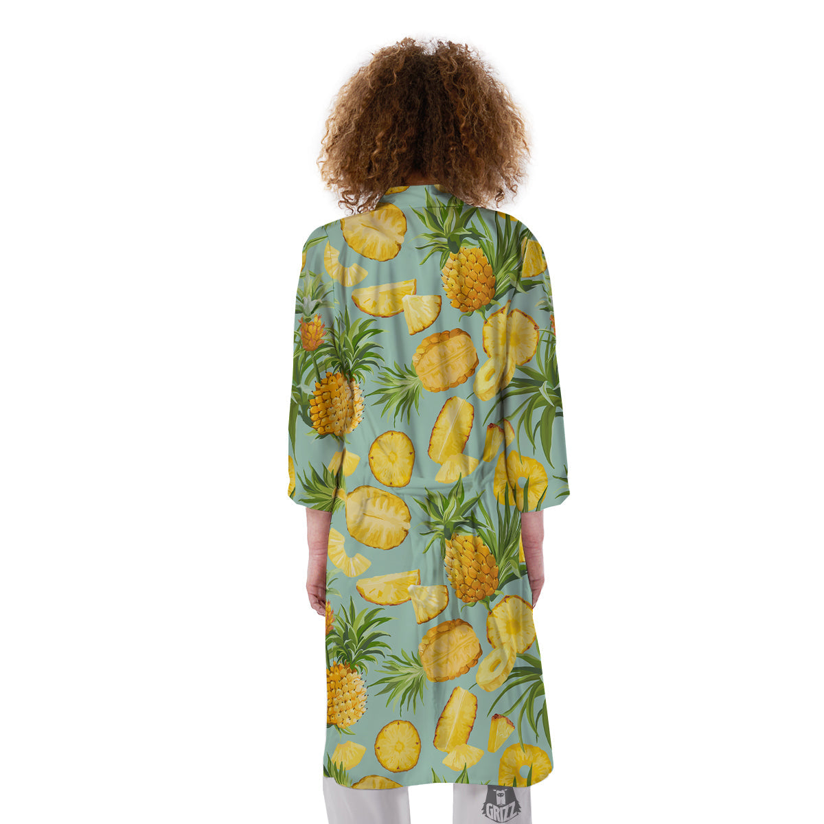 Pineapple Watercolor Print Pattern Kimono-grizzshop