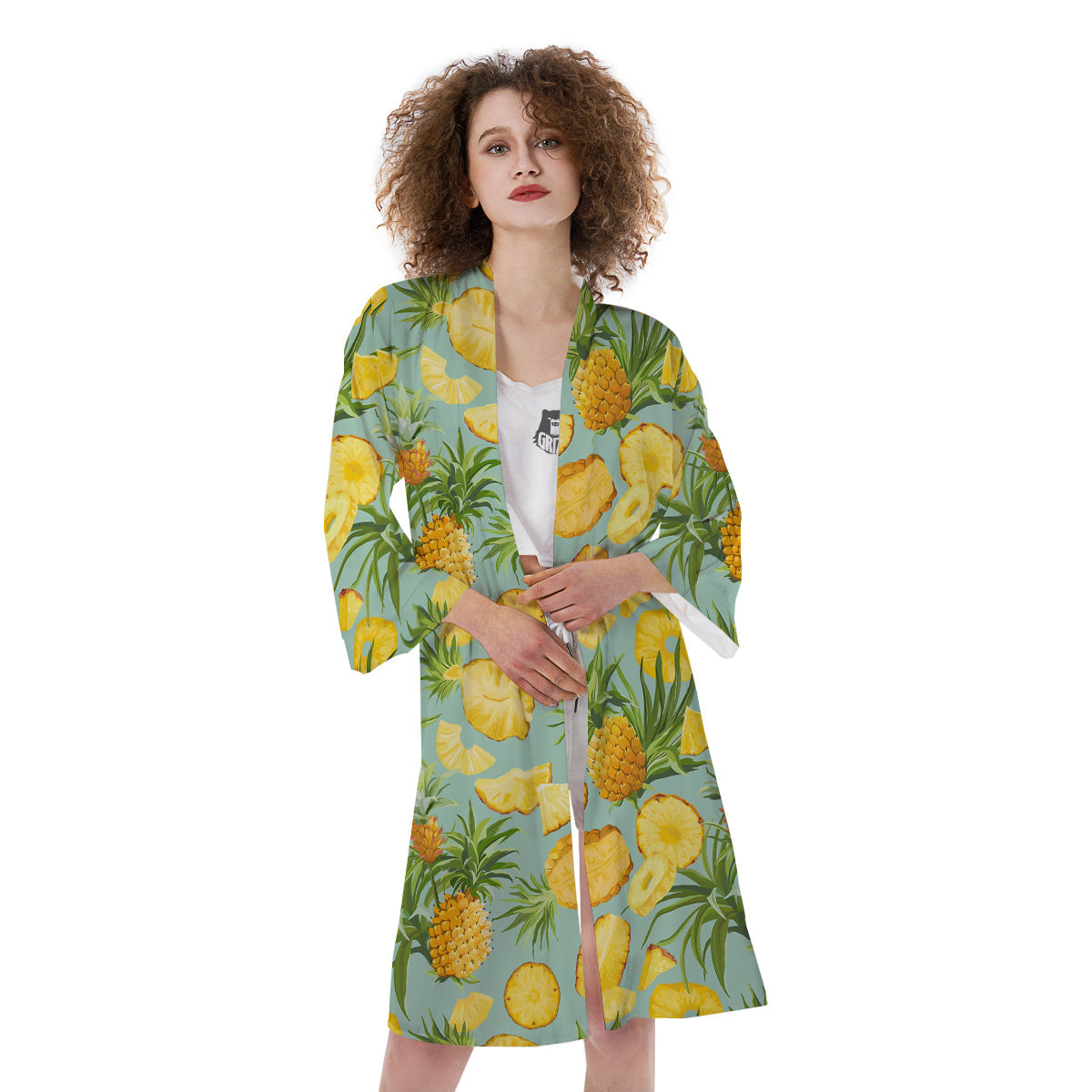Pineapple Watercolor Print Pattern Kimono-grizzshop
