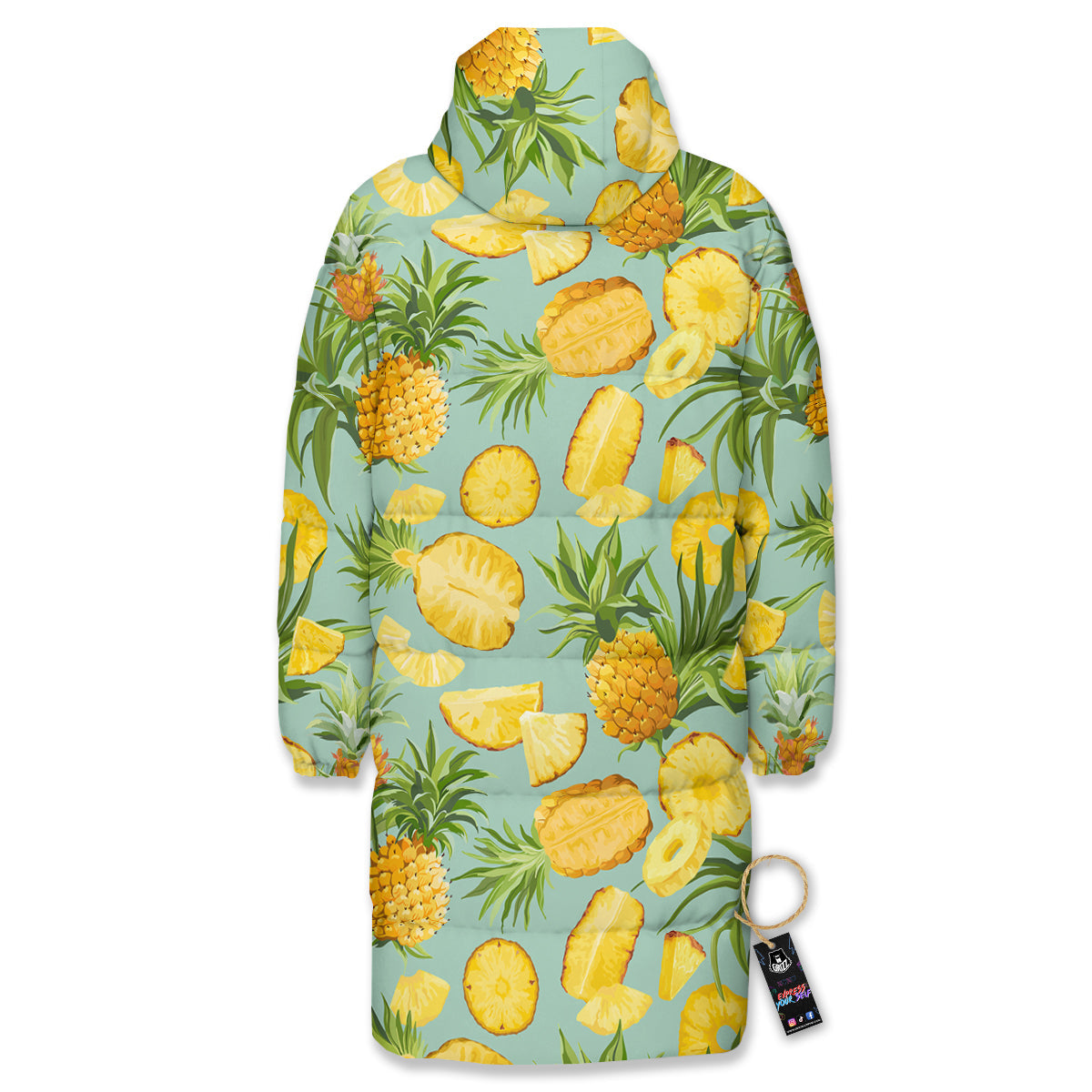 Pineapple Watercolor Print Pattern Long Down Jacket-grizzshop