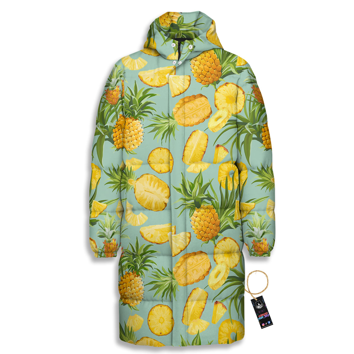 Pineapple Watercolor Print Pattern Long Down Jacket-grizzshop