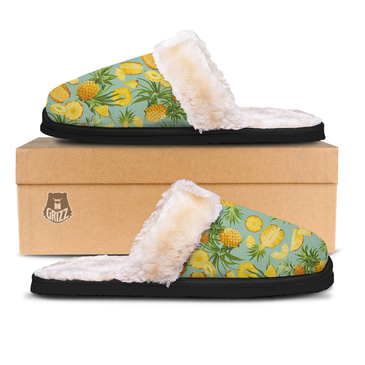 Pineapple Watercolor Print Pattern Slippers-grizzshop