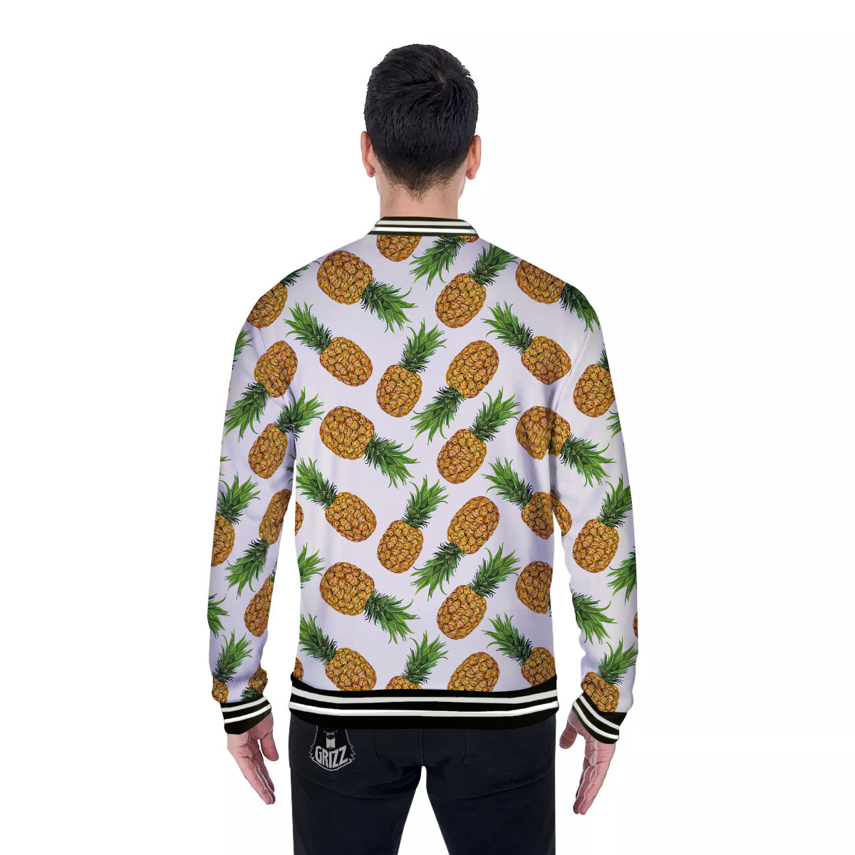 Pineapple White Print Pattern Baseball Jacket-grizzshop