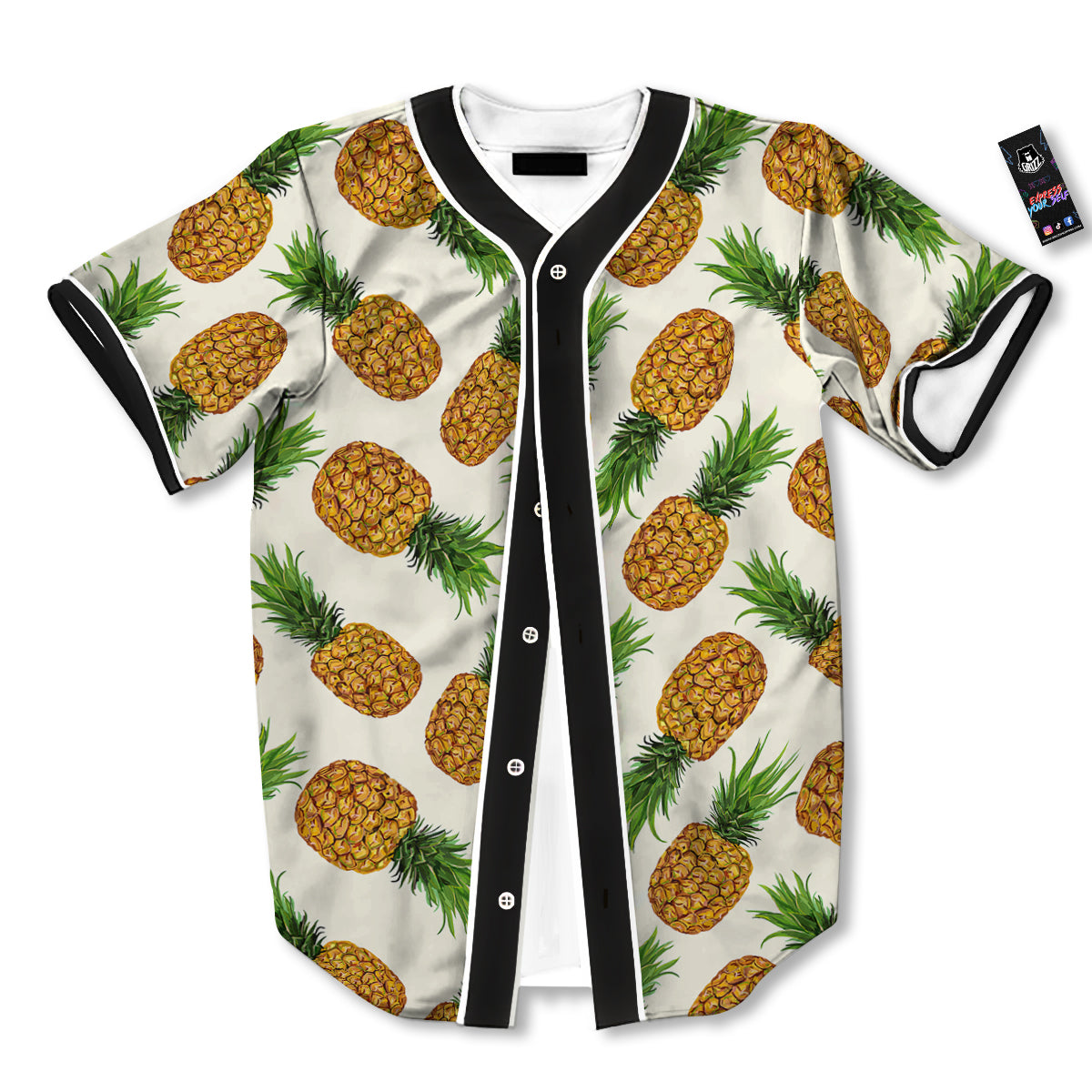 Pineapple White Print Pattern Baseball Jersey-grizzshop