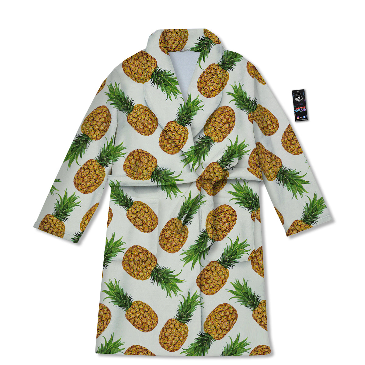 Pineapple White Print Pattern Bathrobe-grizzshop