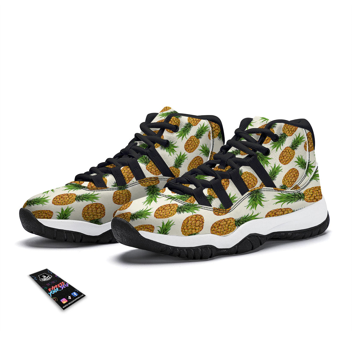 Pineapple White Print Pattern Black Bball Shoes-grizzshop