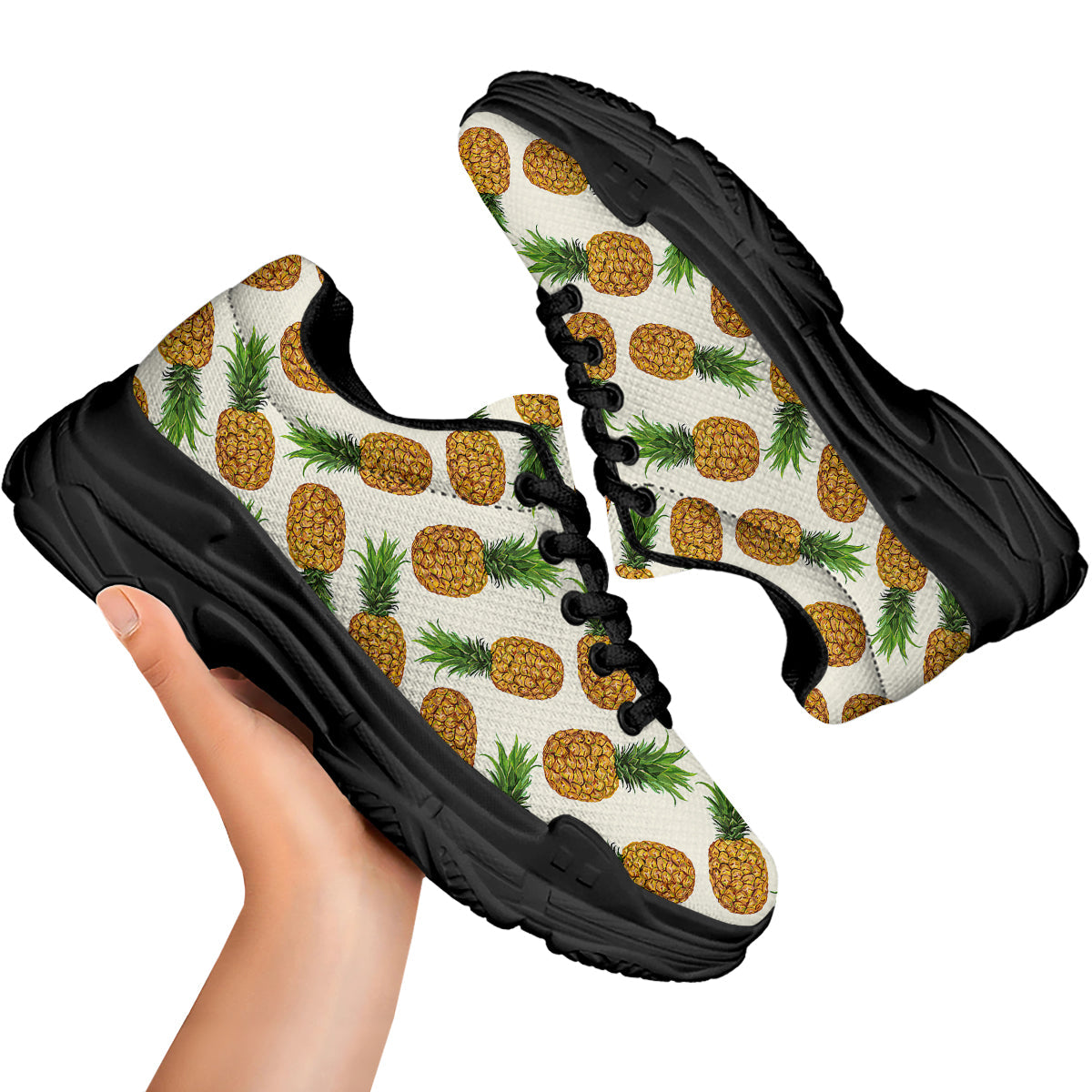 Pineapple White Print Pattern Black Chunky Shoes-grizzshop