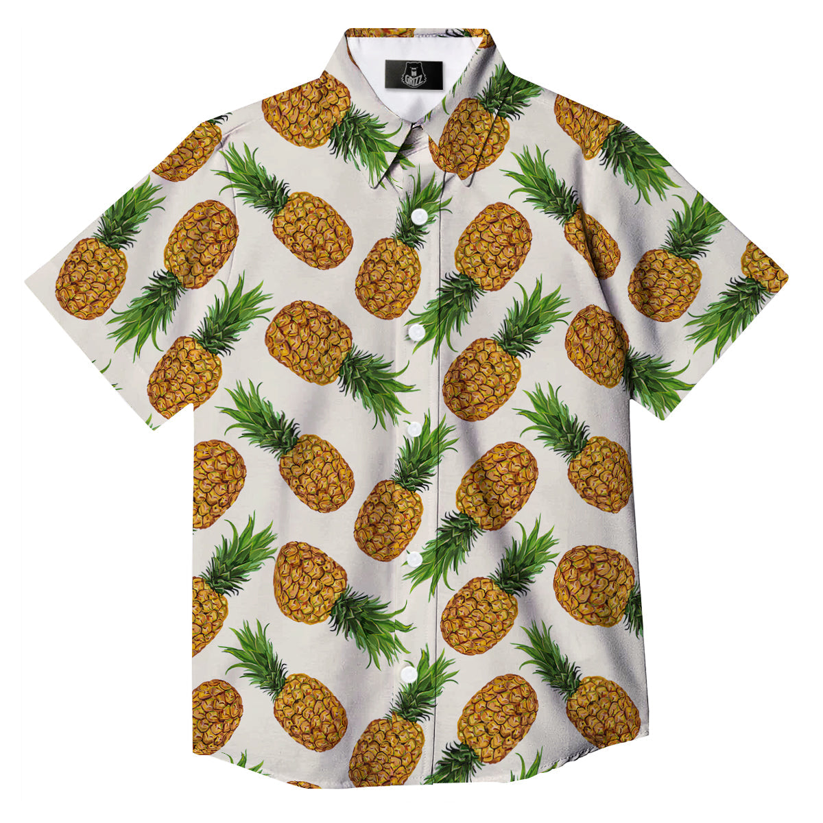 Pineapple White Print Pattern Button Up Shirt-grizzshop