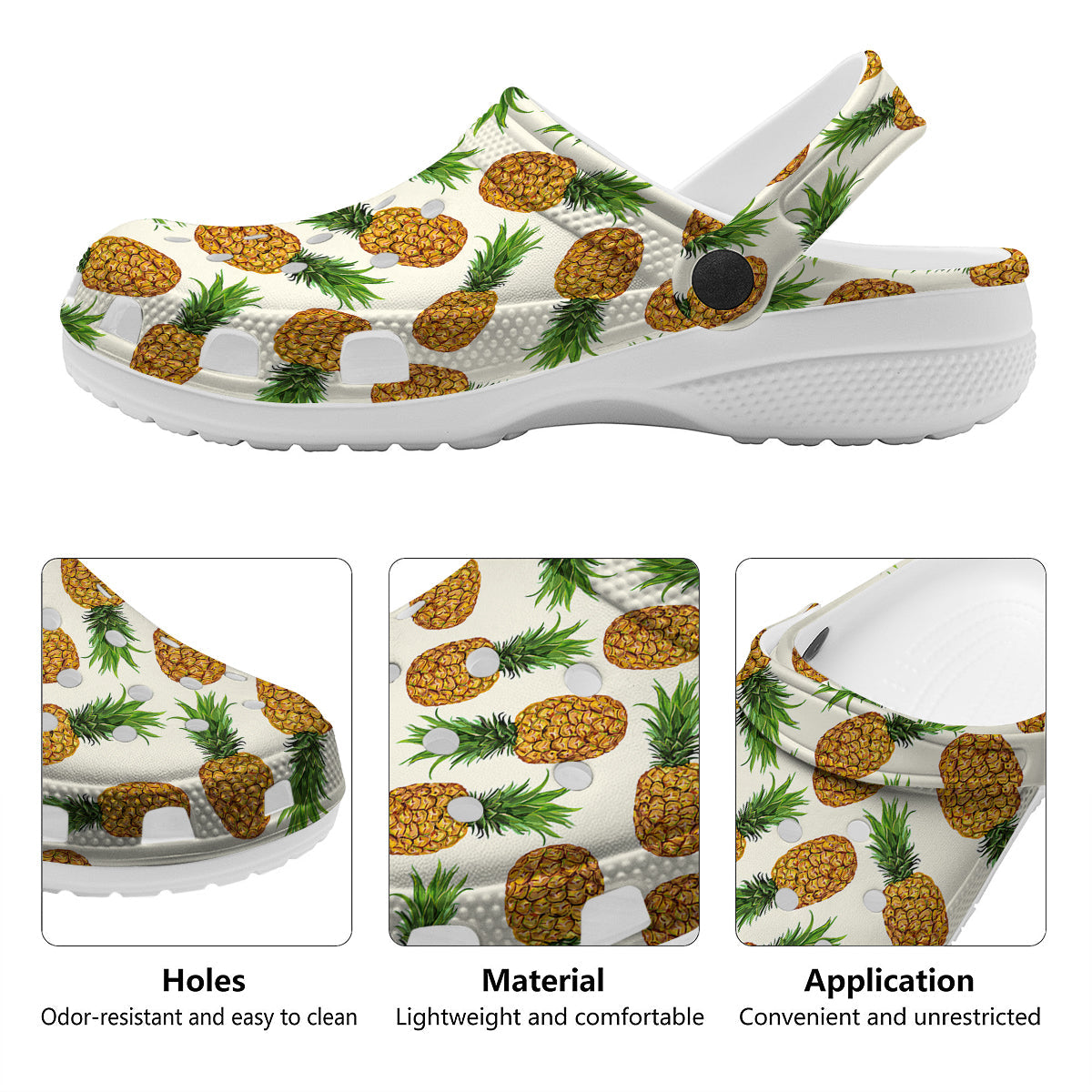 Pineapple White Print Pattern Clog-grizzshop