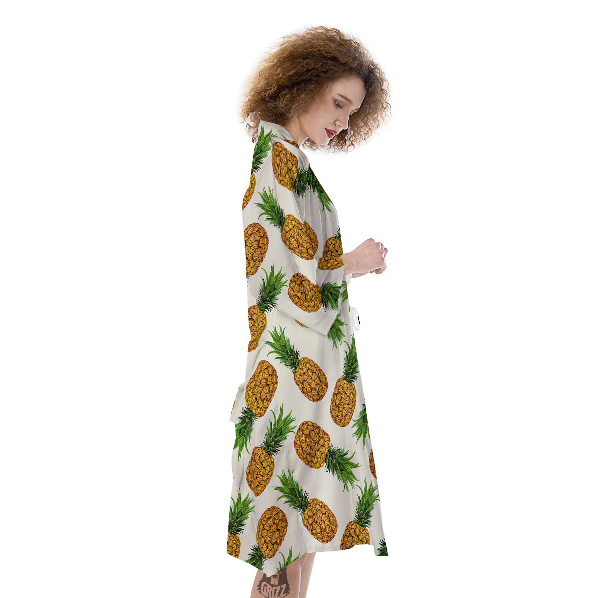 Pineapple White Print Pattern Kimono-grizzshop