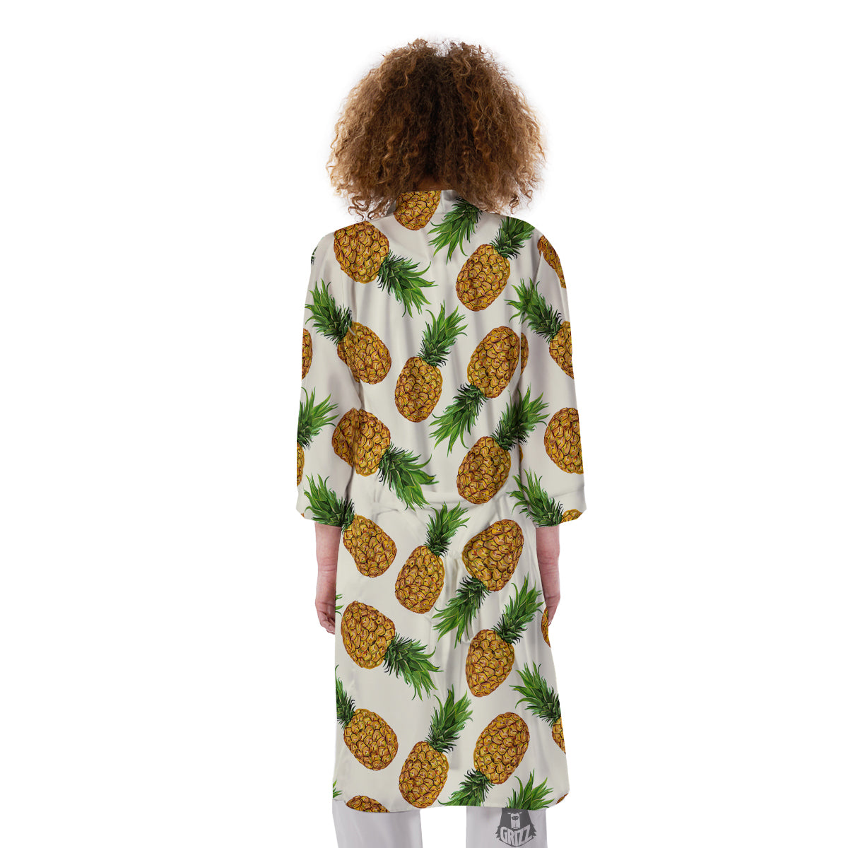Pineapple White Print Pattern Kimono-grizzshop