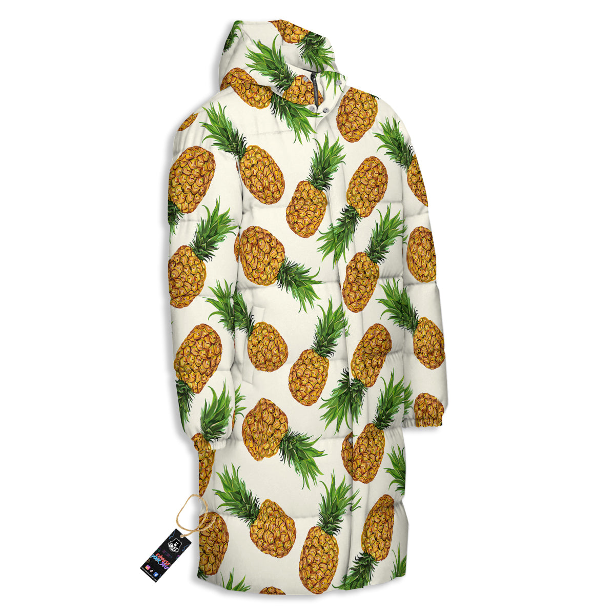 Pineapple White Print Pattern Long Down Jacket-grizzshop
