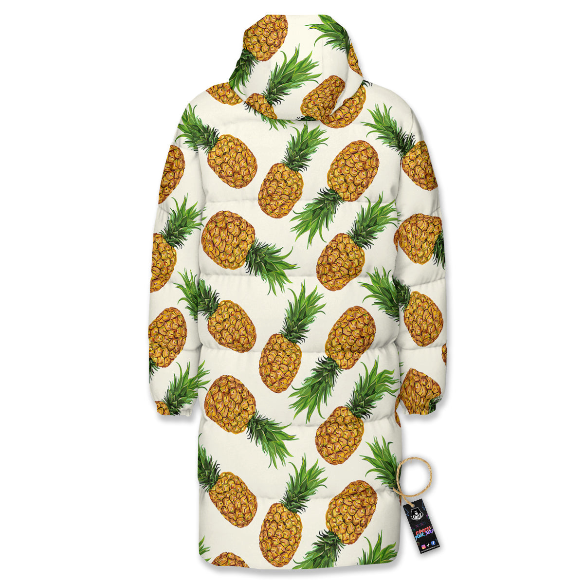 Pineapple White Print Pattern Long Down Jacket-grizzshop