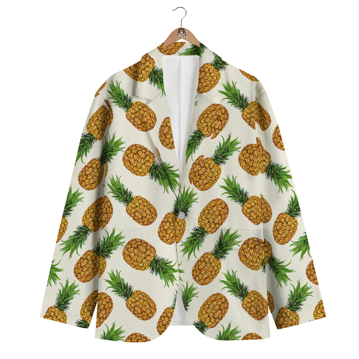Pineapple White Print Pattern Men's Blazer-grizzshop