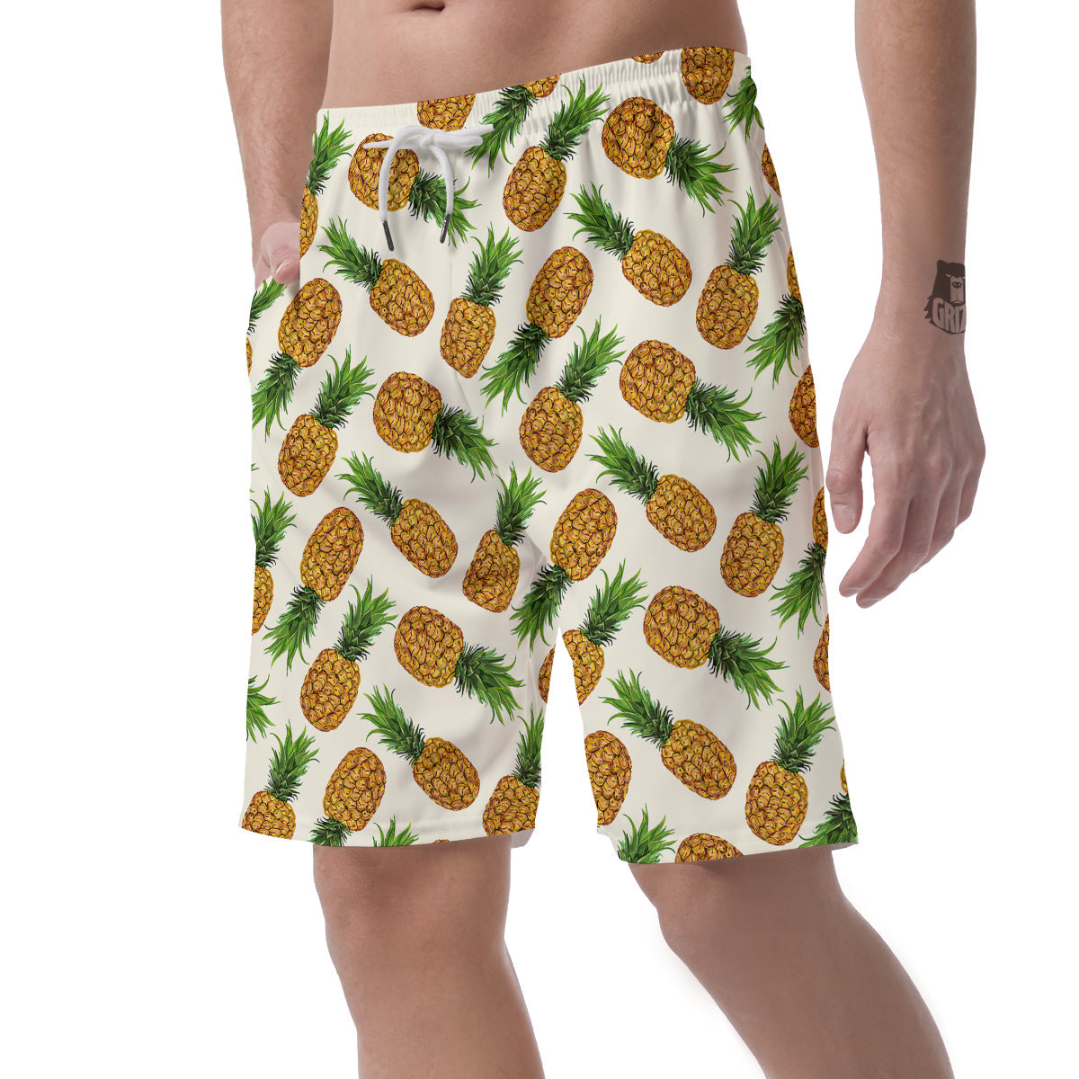 Pineapple White Print Pattern Men's Shorts-grizzshop
