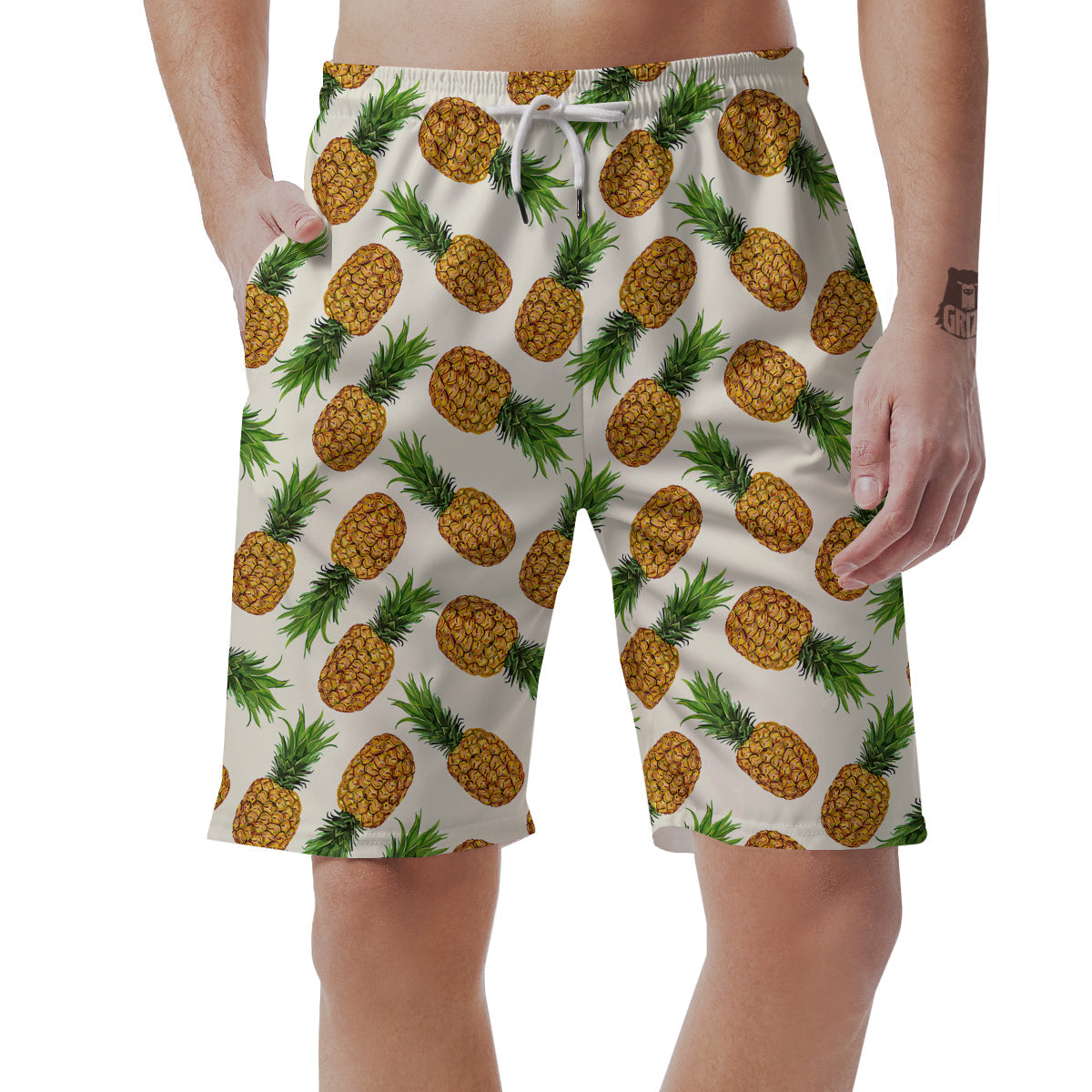 Pineapple White Print Pattern Men's Shorts-grizzshop
