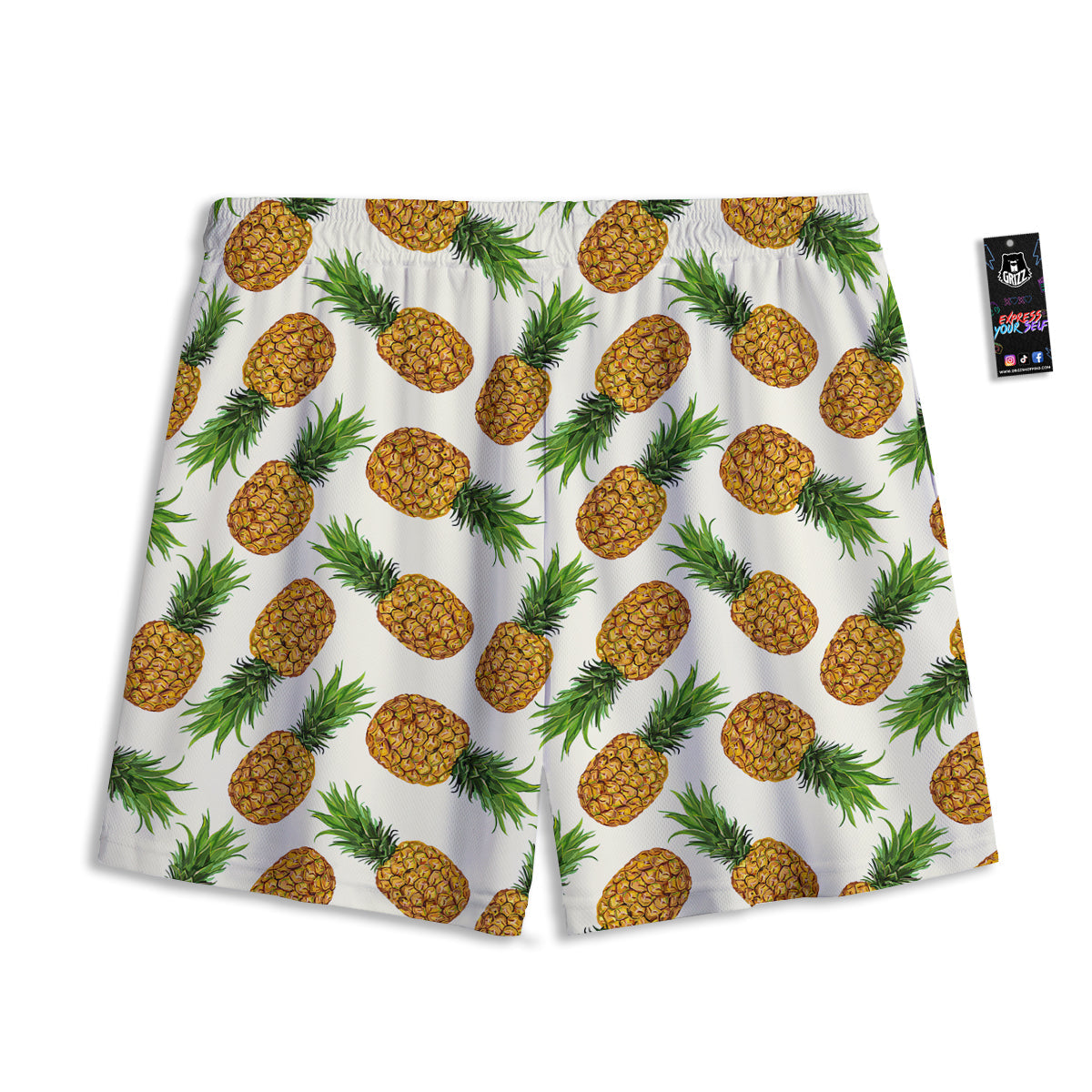 Pineapple White Print Pattern Mesh Shorts-grizzshop