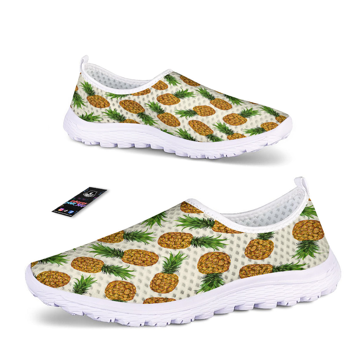 Pineapple White Print Pattern Nurse Shoes-grizzshop
