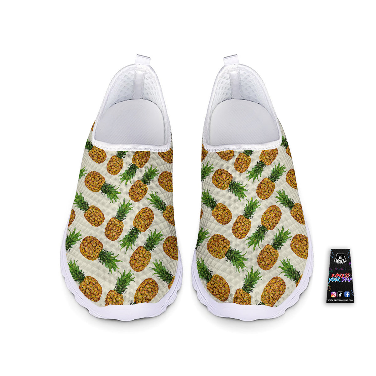 Pineapple White Print Pattern Nurse Shoes-grizzshop