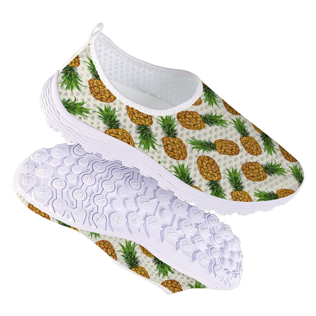 Pineapple White Print Pattern Nurse Shoes-grizzshop