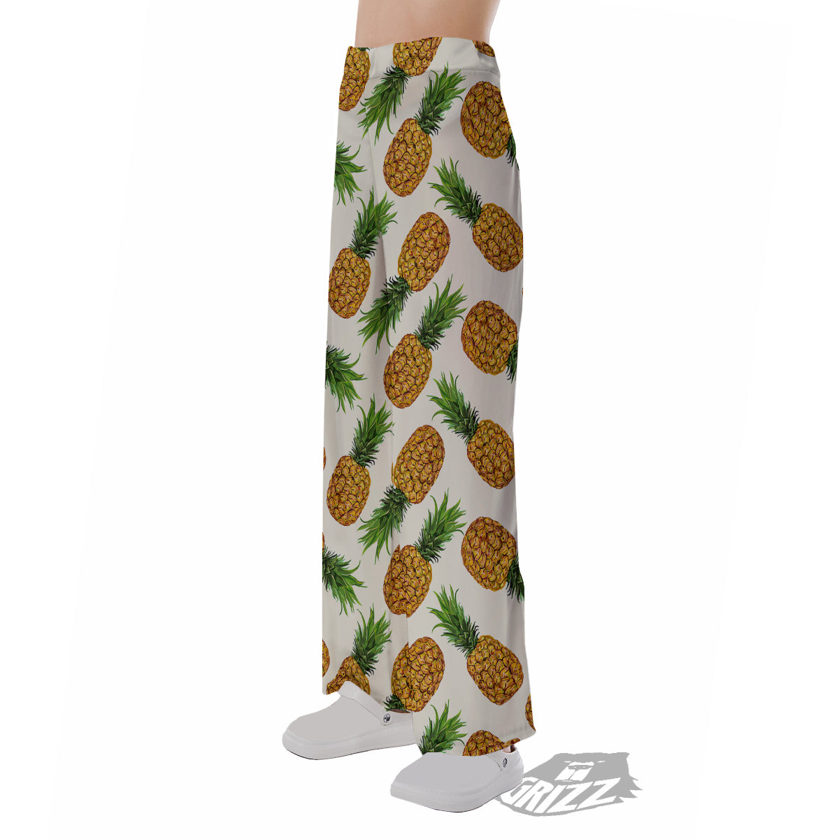 Pineapple White Print Pattern Pajama Pants-grizzshop
