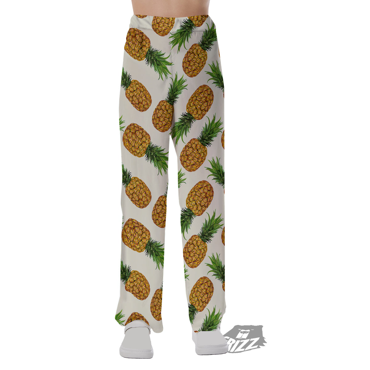 Pineapple White Print Pattern Pajama Pants-grizzshop