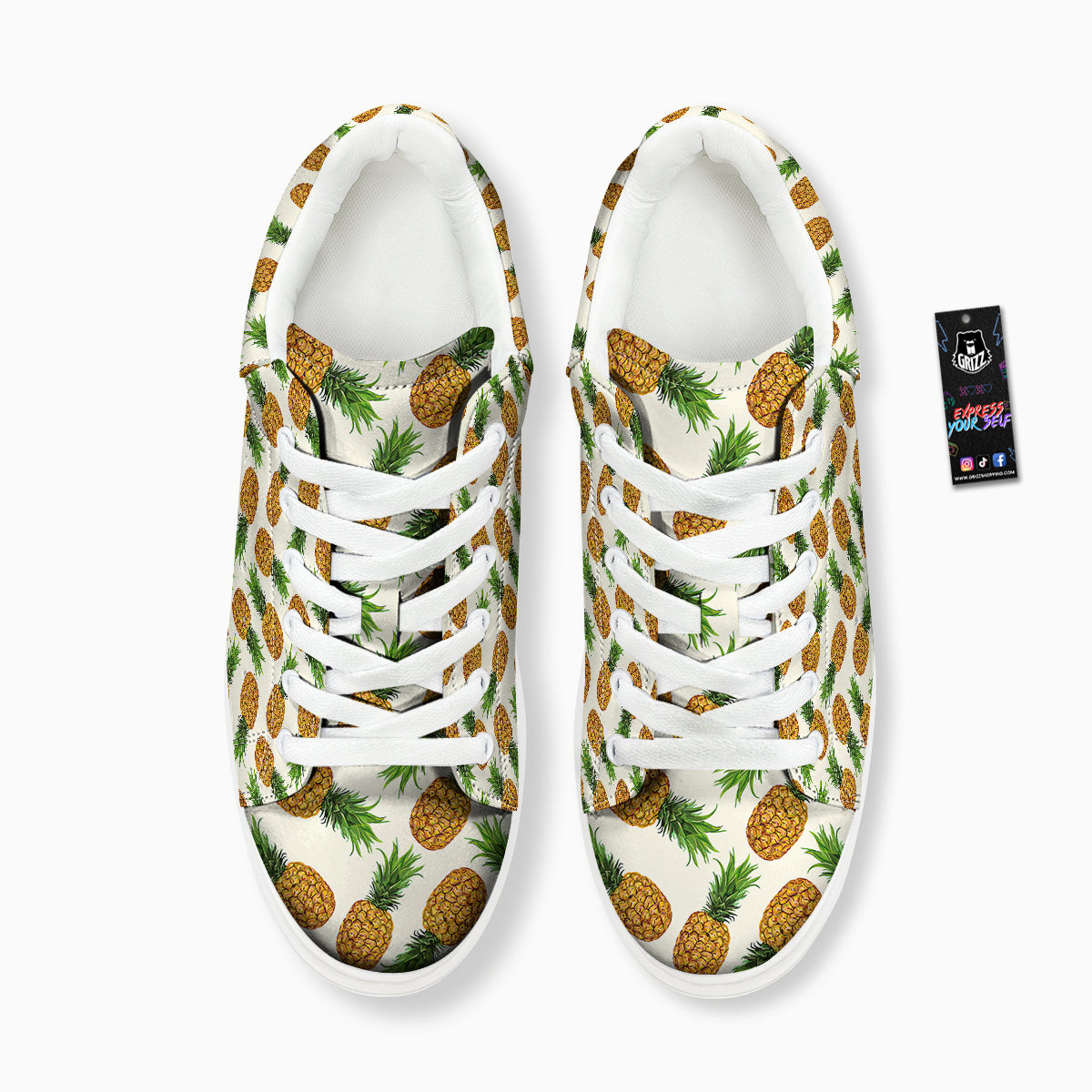 Pineapple White Print Pattern Platform Shoes-grizzshop