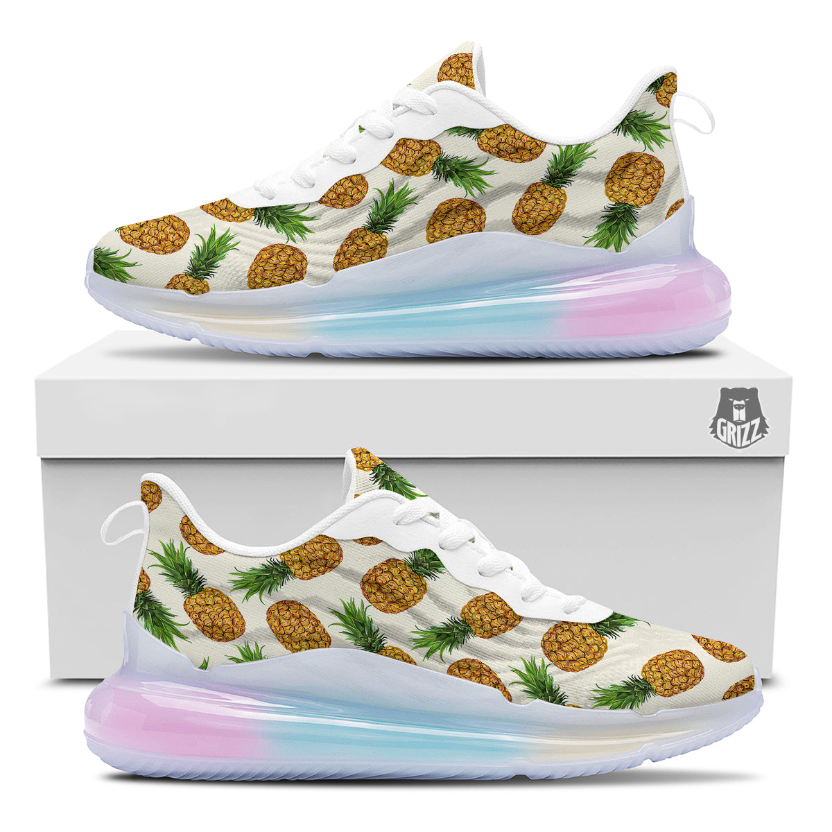 Pineapple White Print Pattern Running Sneakers-grizzshop
