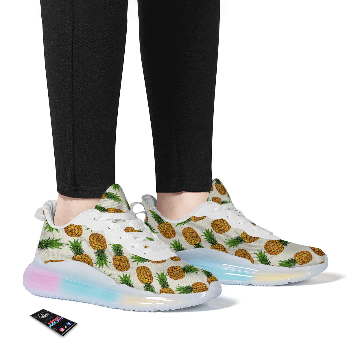 Pineapple White Print Pattern Running Sneakers-grizzshop