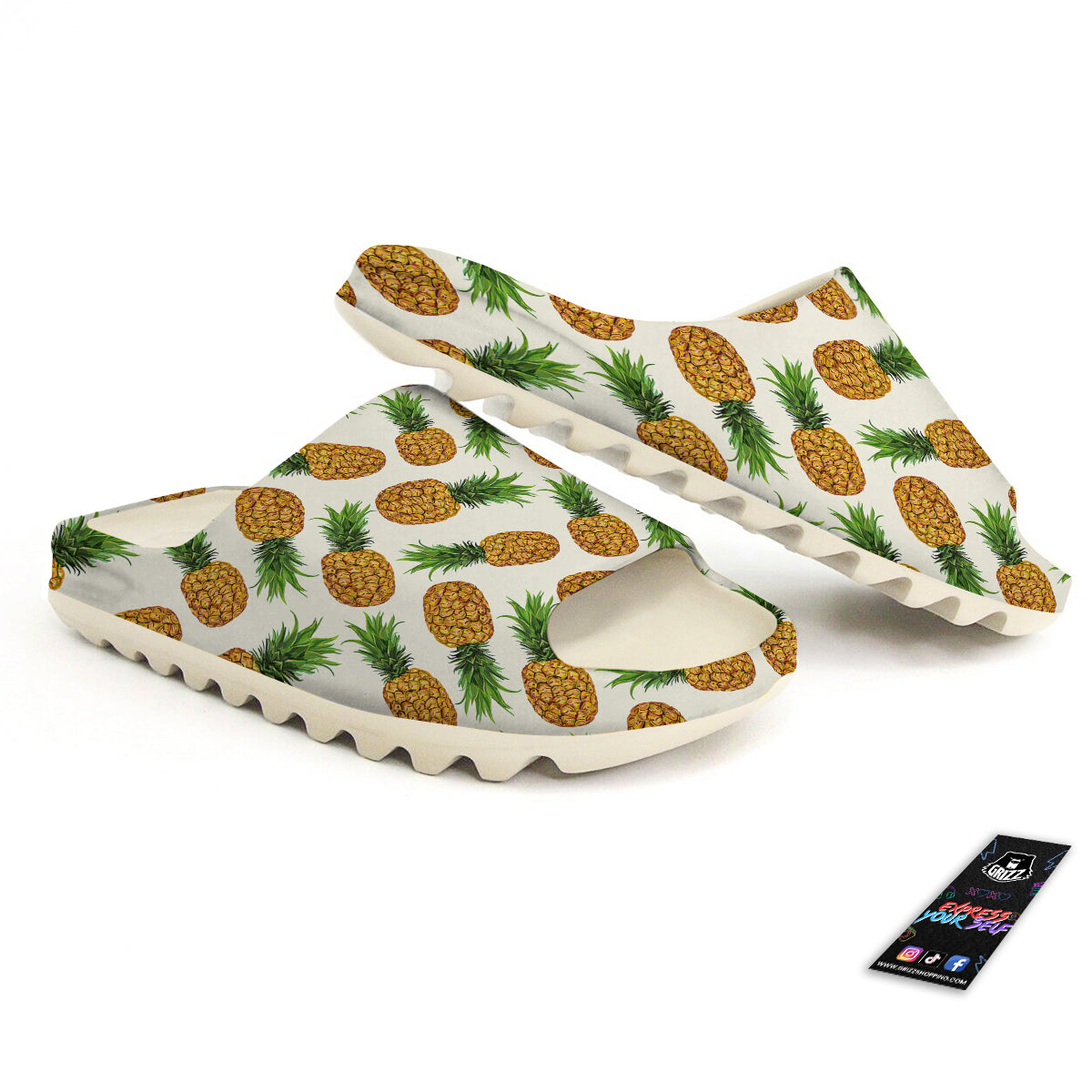 Pineapple White Print Pattern Sandals-grizzshop
