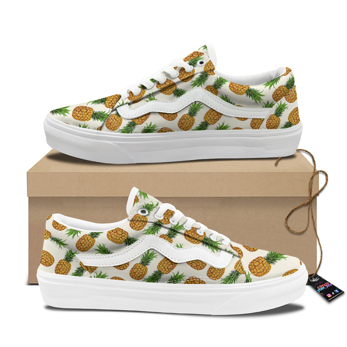Pineapple White Print Pattern Skate Shoes-grizzshop
