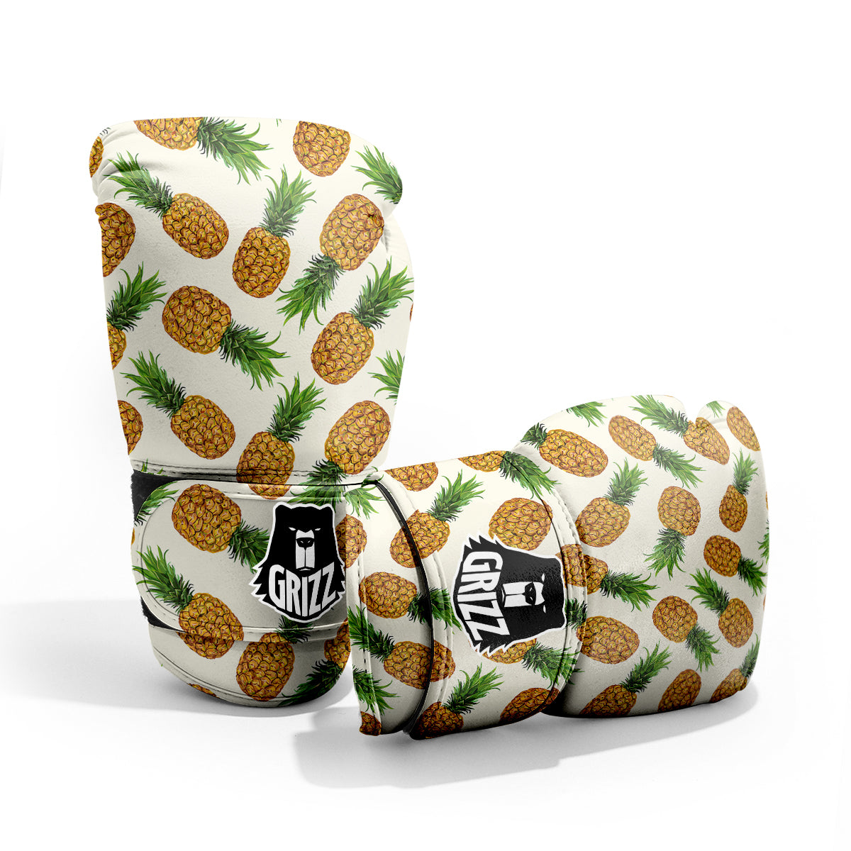 Pineapple White Print Pattern Sparring Gloves-grizzshop