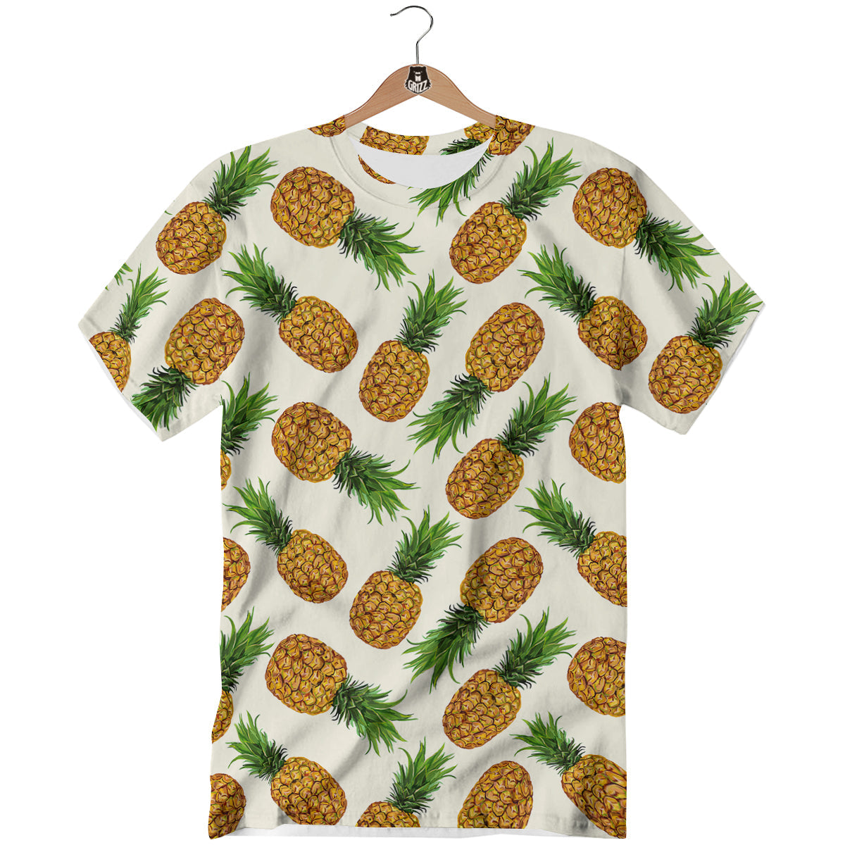 Pineapple White Print Pattern T-Shirt-grizzshop