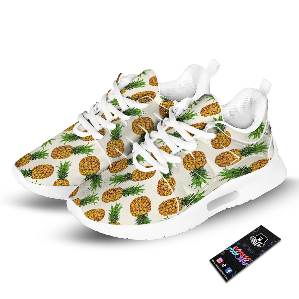 Pineapple White Print Pattern Tennis Shoes-grizzshop