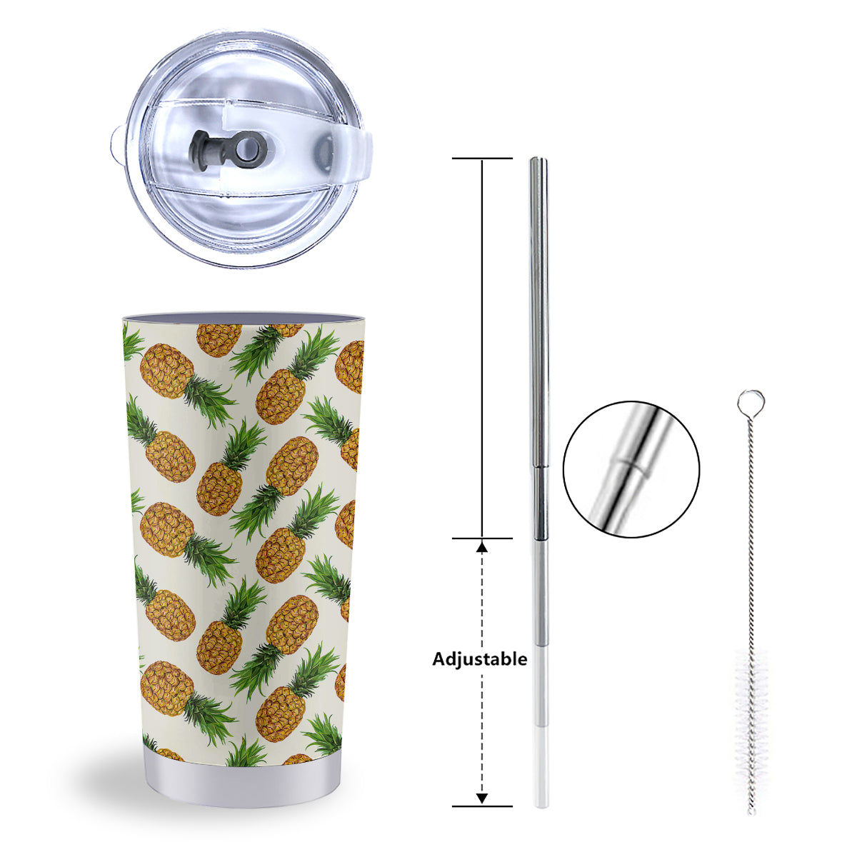 Pineapple White Print Pattern Tumbler-grizzshop