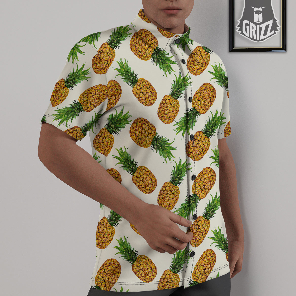Pineapple White Print Pattern Untucked Shirts-grizzshop
