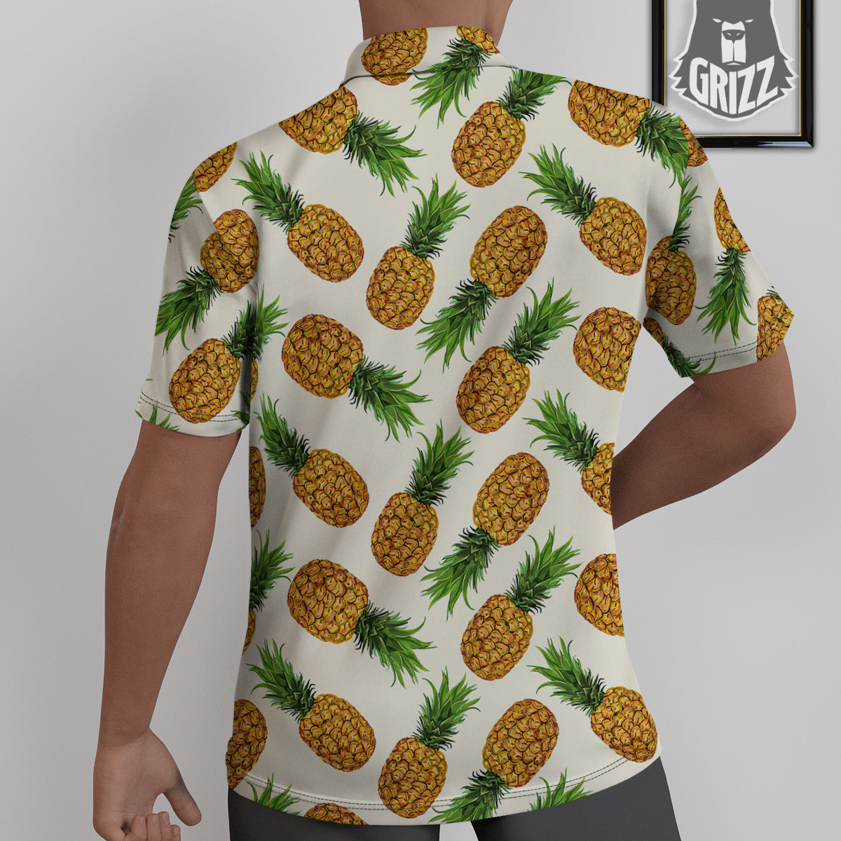 Pineapple White Print Pattern Untucked Shirts-grizzshop